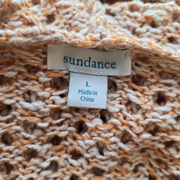 W Sundance Orange Open Knit Full Zip Sweater Jacket Size L Hooded Crochet Slouch - Picture 9 of 10